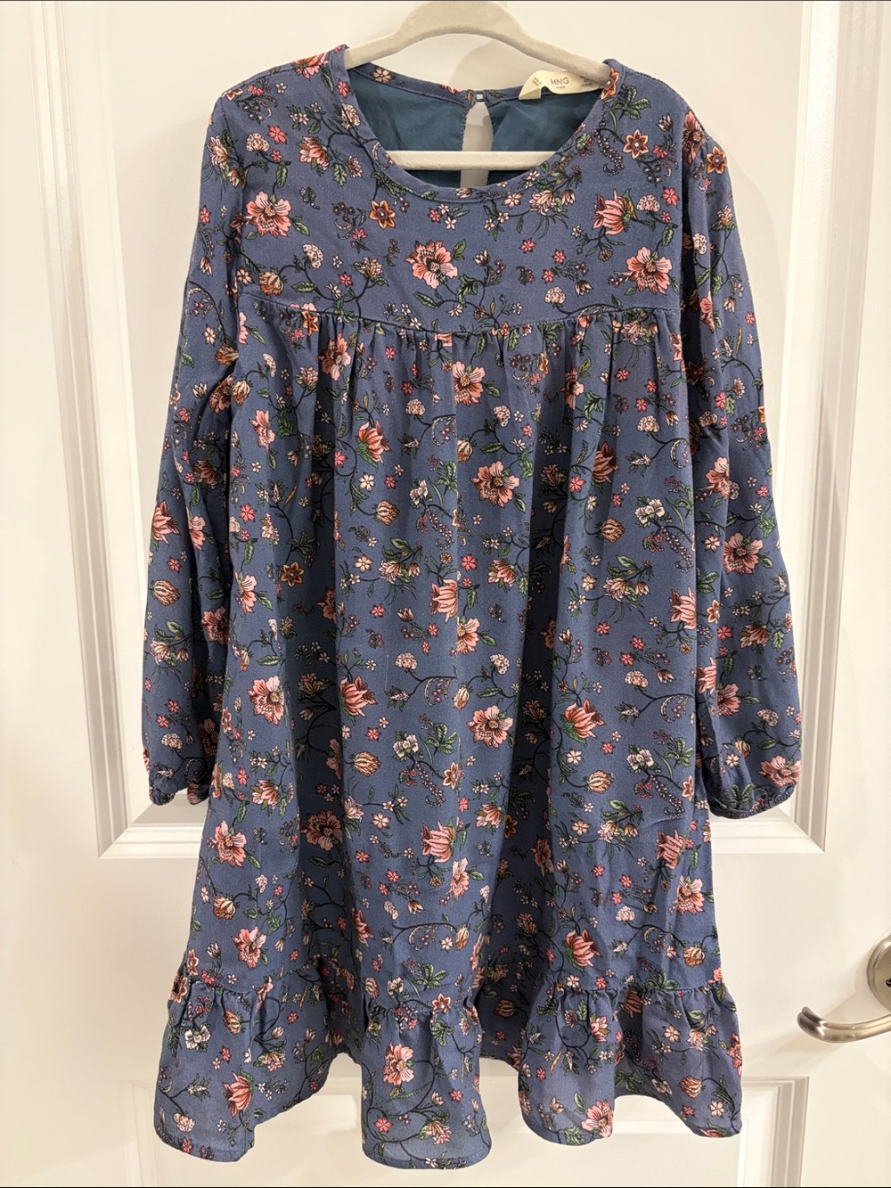 Girls' Blue Floral Long-Sleeve Dress